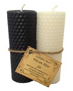 4 1/4" Wiccan Altar set black & white Lailokens Awen candle (image for) 4 1/4" Wiccan Altar set black & white Lailokens Awen candle