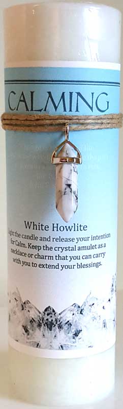 Calming pillar candle with White Howlite pendant (image for) Calming pillar candle with White Howlite pendant