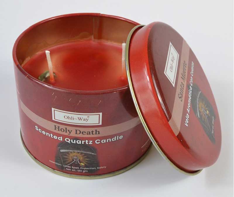 Santa Muerte (Holy Death) quartz tin candle (image for) Santa Muerte (Holy Death) quartz tin candle